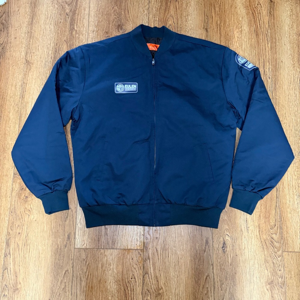 VTG Red Kap Navy Blue Eulen Aviation Quilted Lined Work Bomber Jacket Mens Large